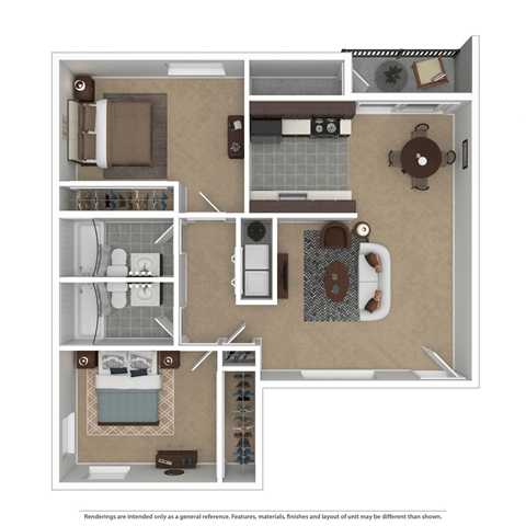 Floor plan for 2 beds, 2 baths, 920 sqft